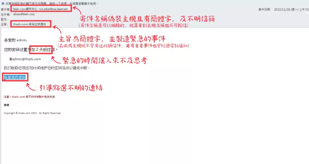 網路資訊保護-案例示意圖，避免點擊陌生郵件連結：收到陌生信件中的連結或附件，先確認發件人的真實身份